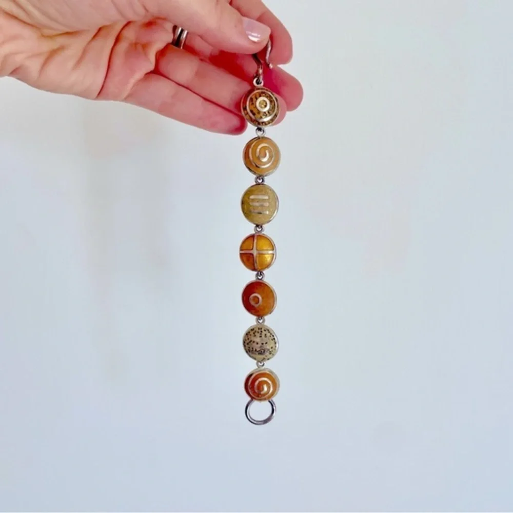 GORGEOUS Artist-Made Bracelet & Matching Ring - Yellow and Orange Set on‎ Silver